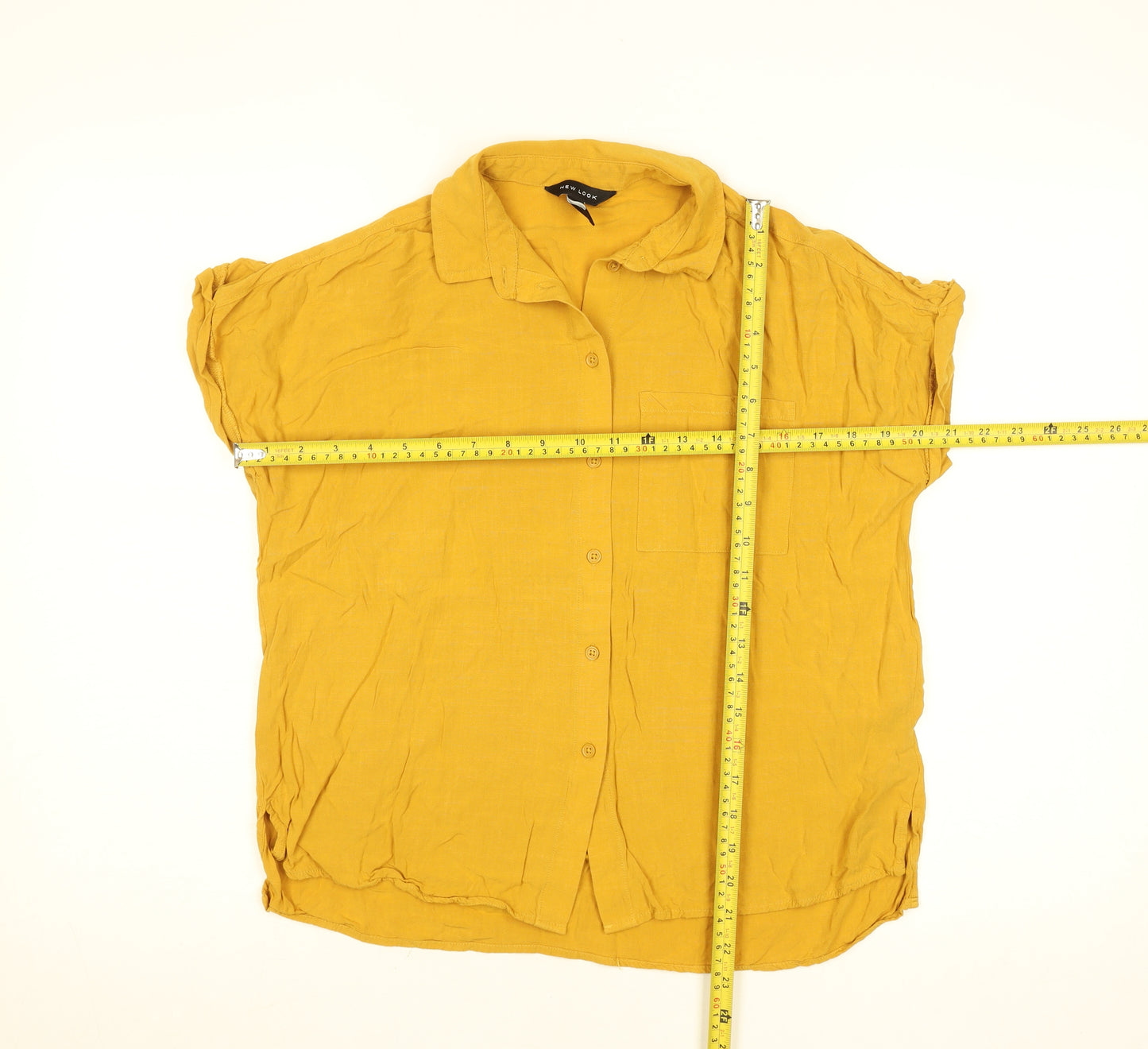 New Look Women Yellow Viscose Button-Up Shirt Size 10