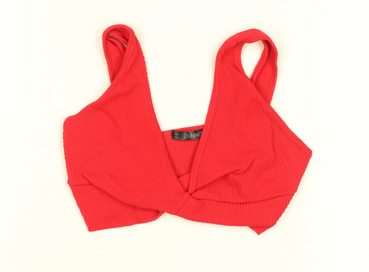 Dunnes Stores Red Ribbed Cropped V-Neck Tank Top Women’s XS