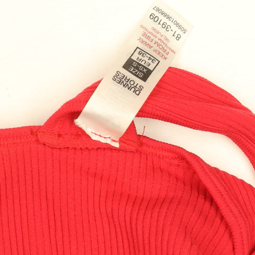 Dunnes Stores Red Ribbed Cropped V-Neck Tank Top Women’s XS