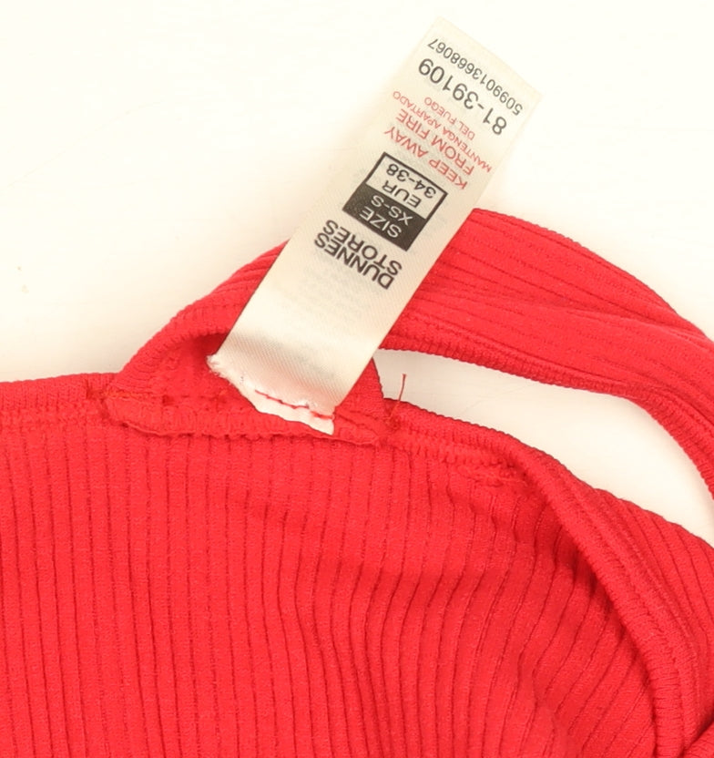 Dunnes Stores Red Ribbed Cropped V-Neck Tank Top Women’s XS