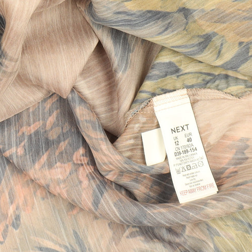 Next Women Brown Floral Chiffon Tunic Blouse Size 12 Keyhole Neck