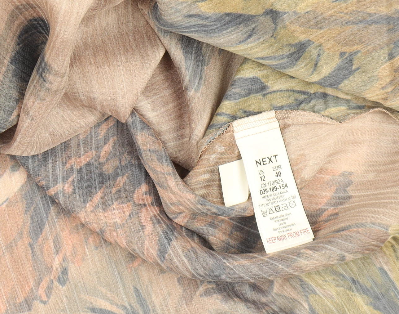 Next Women Brown Floral Chiffon Tunic Blouse Size 12 Keyhole Neck