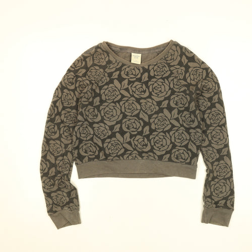 Abercrombie & Fitch Womens Brown Floral Cropped Long Sleeve Sweatshirt S