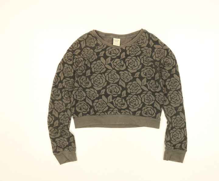 Abercrombie & Fitch Womens Brown Floral Cropped Long Sleeve Sweatshirt S