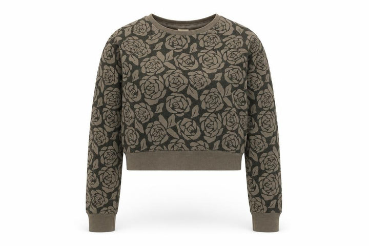 Abercrombie & Fitch Womens Brown Floral Cropped Long Sleeve Sweatshirt S
