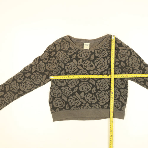 Abercrombie & Fitch Womens Brown Floral Cropped Long Sleeve Sweatshirt S