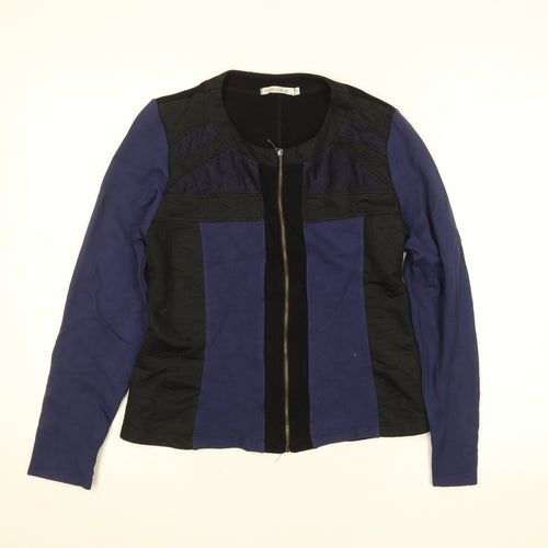 Maloka Womens Black Blue Full Zip Slim Fit Jacket Size M