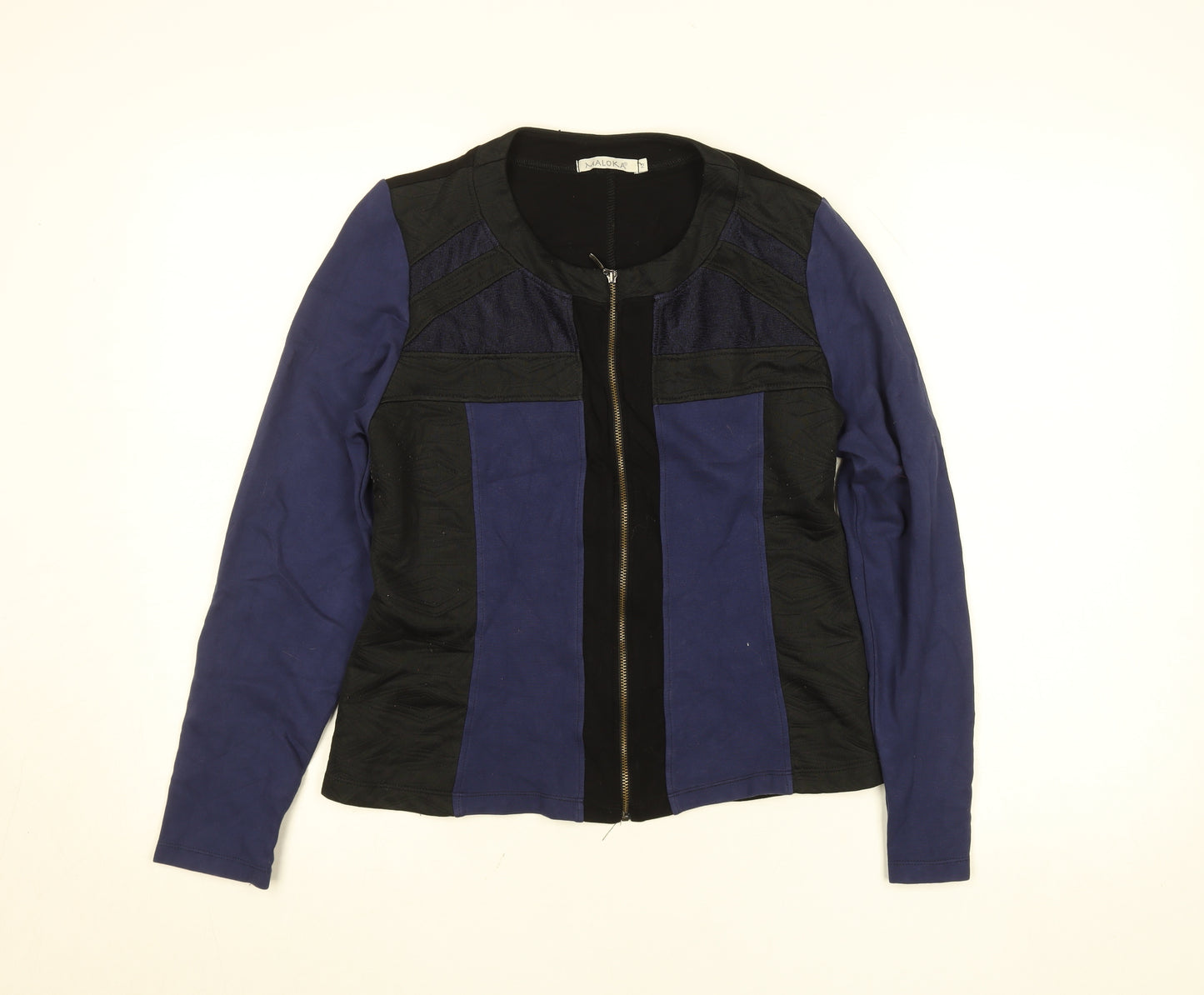 Maloka Womens Black Blue Full Zip Slim Fit Jacket Size M