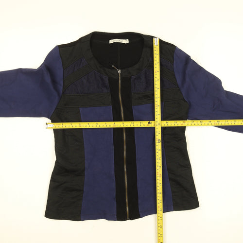 Maloka Womens Black Blue Full Zip Slim Fit Jacket Size M