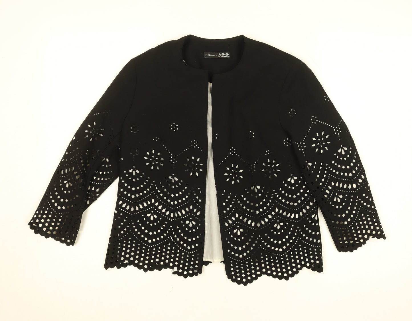 Atmosphere Womens Black Cutwork Lace Lined Jacket Size 8