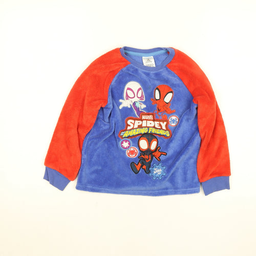 Disney Boys Blue Red Spider-Man Fleece Jumper 5-6 Years Pullover Sweatshirt