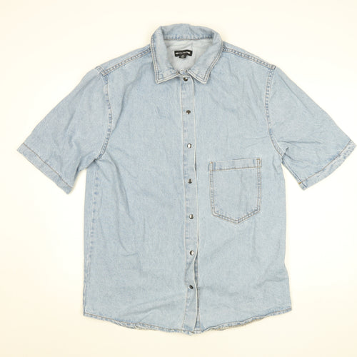 PrettyLittleThing Womens Blue Denim Short Sleeve Button-Up Shirt Size 8