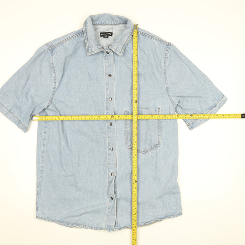 PrettyLittleThing Womens Blue Denim Short Sleeve Button-Up Shirt Size 8
