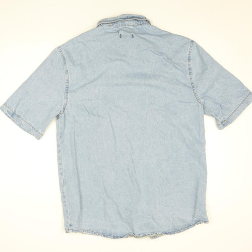 PrettyLittleThing Womens Blue Denim Short Sleeve Button-Up Shirt Size 8