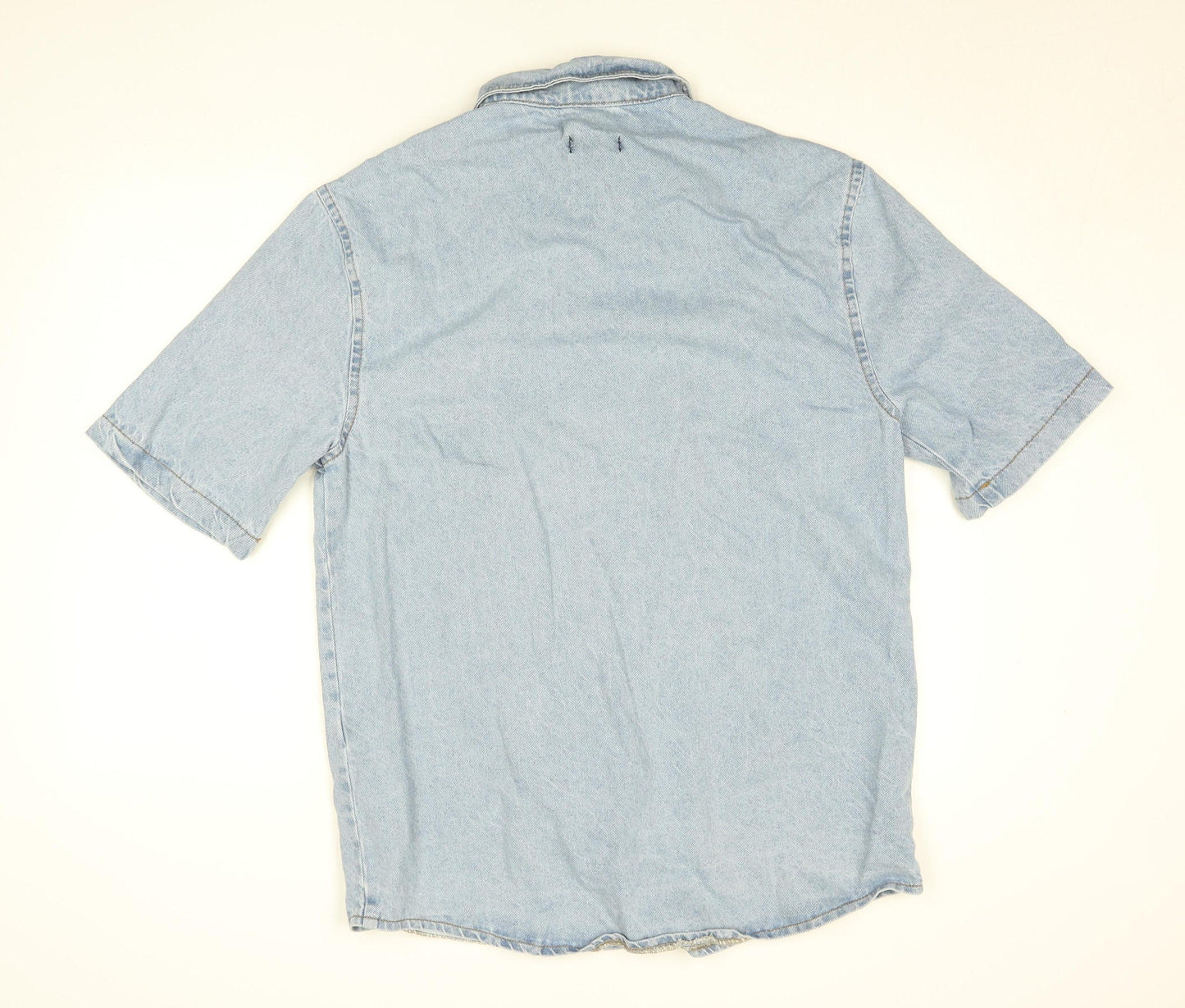 PrettyLittleThing Womens Blue Denim Short Sleeve Button-Up Shirt Size 8