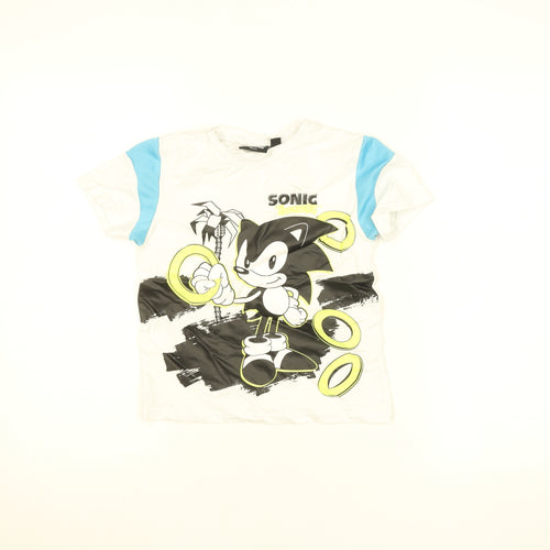 Primark Boys White Sonic the Hedgehog T-Shirt 6-7 Years Short Sleeve