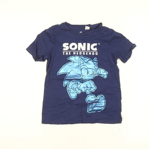 H&M Boys Blue Sonic the Hedgehog T-Shirt 6-7 Years Short Sleeve Cotton Top