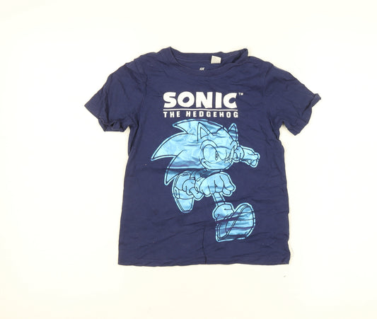 H&M Boys Blue Sonic the Hedgehog T-Shirt 6-7 Years Short Sleeve Cotton Top