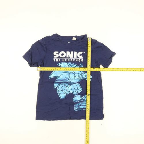 H&M Boys Blue Sonic the Hedgehog T-Shirt 6-7 Years Short Sleeve Cotton Top