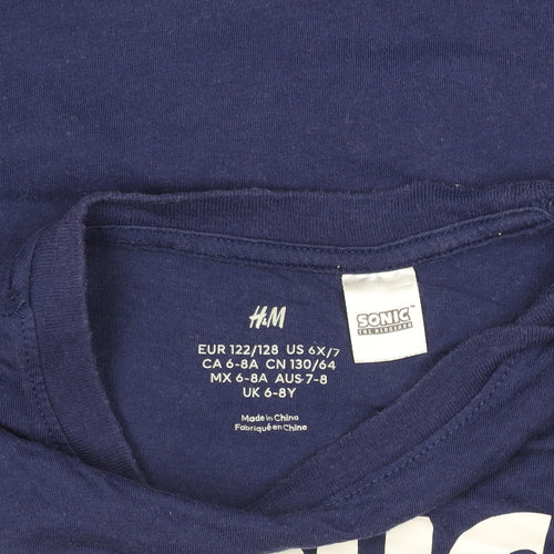 H&M Boys Blue Sonic the Hedgehog T-Shirt 6-7 Years Short Sleeve Cotton Top