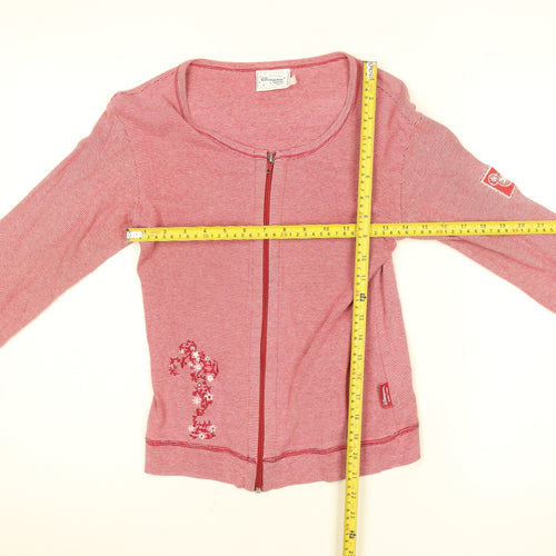 Disneyland Resort Paris Womens Red Striped Cotton Zip Long Sleeve Top M