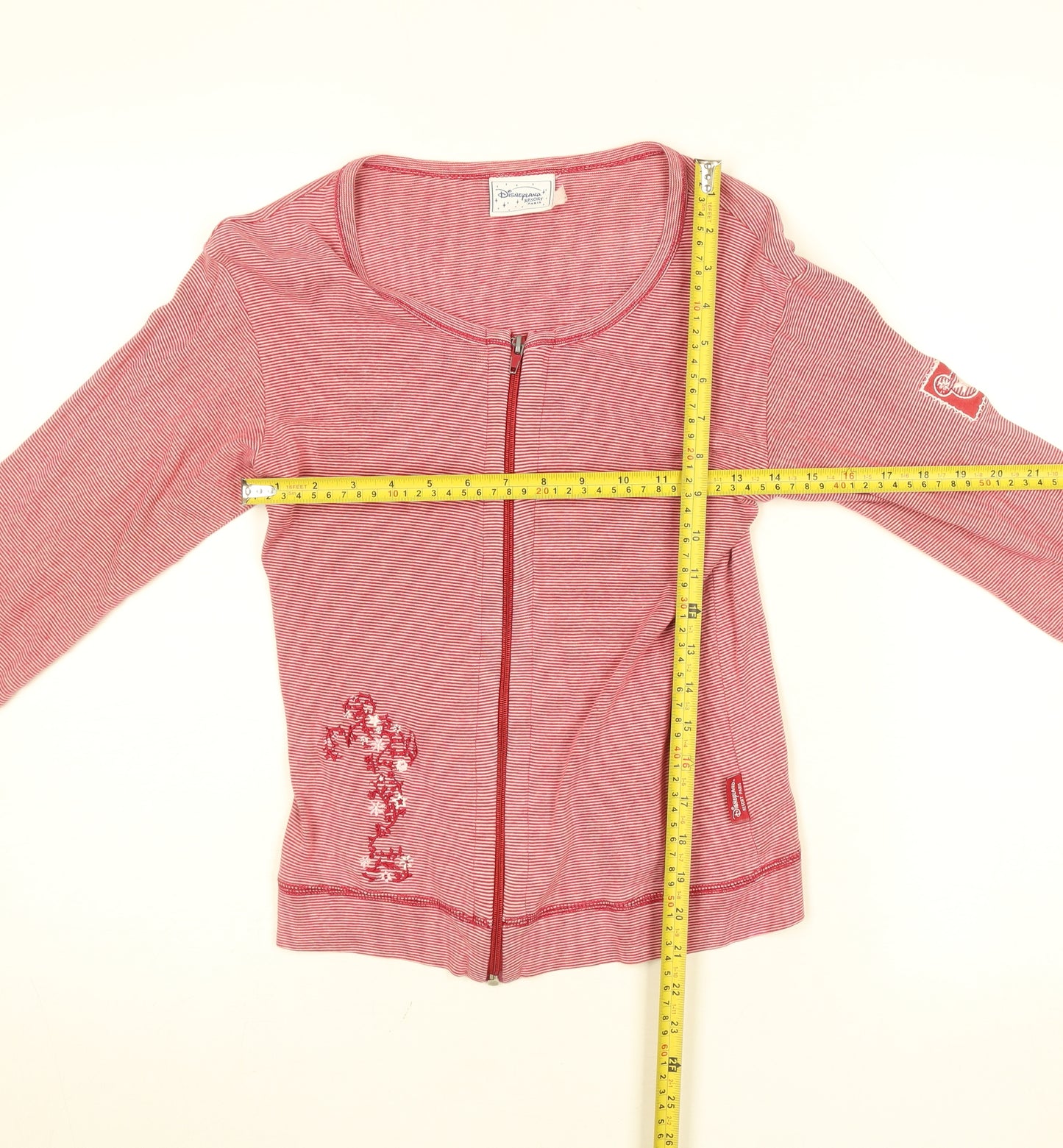 Disneyland Resort Paris Womens Red Striped Cotton Zip Long Sleeve Top M