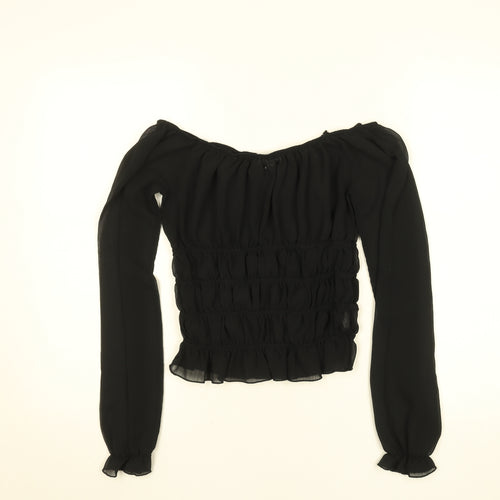 Iceni by Lella of London Women’s Black Off Shoulder Shirred Chiffon Blouse Size 10