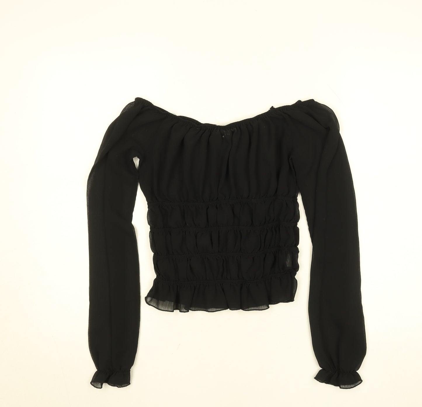Iceni by Lella of London Women’s Black Off Shoulder Shirred Chiffon Blouse Size 10