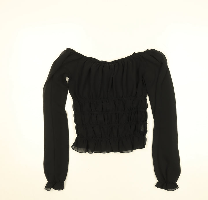 Iceni by Lella of London Women’s Black Off Shoulder Shirred Chiffon Blouse Size 10