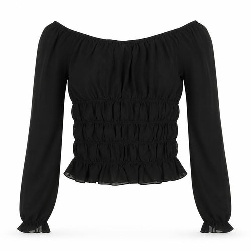 Iceni by Lella of London Women’s Black Off Shoulder Shirred Chiffon Blouse Size 10