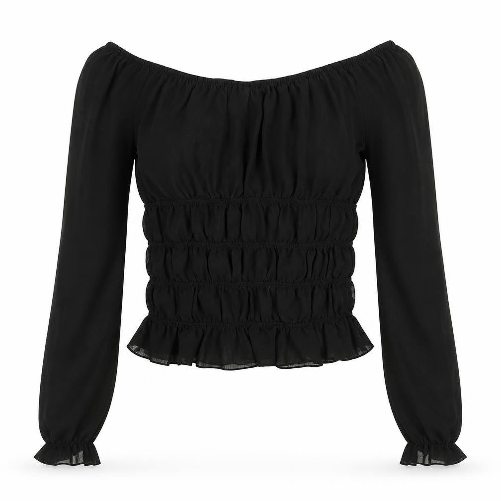 Iceni by Lella of London Women’s Black Off Shoulder Shirred Chiffon Blouse Size 10