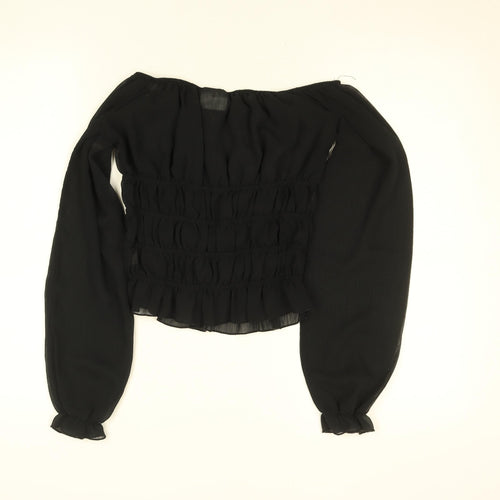 Iceni by Lella of London Women’s Black Off Shoulder Shirred Chiffon Blouse Size 10