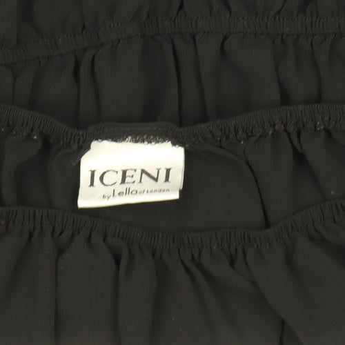Iceni by Lella of London Women’s Black Off Shoulder Shirred Chiffon Blouse Size 10