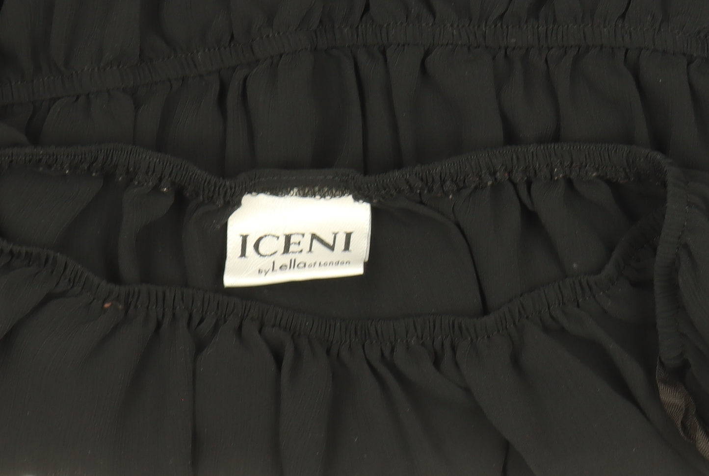 Iceni by Lella of London Women’s Black Off Shoulder Shirred Chiffon Blouse Size 10