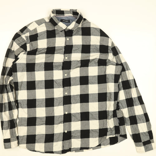Jack & Jones Men's Black Check Flannel Long Sleeve 2XL Button-Up Shirt