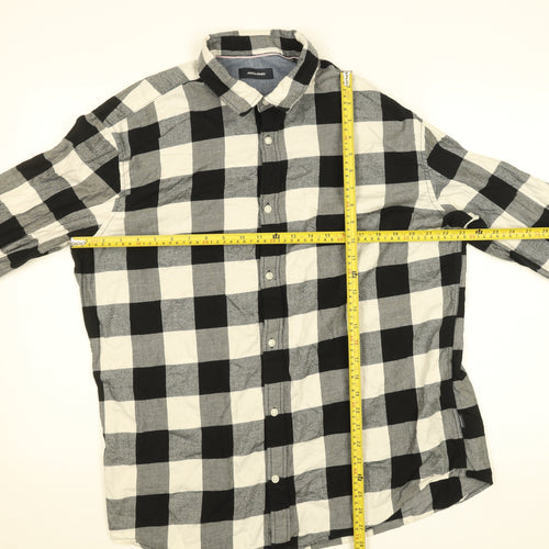 Jack & Jones Men's Black Check Flannel Long Sleeve 2XL Button-Up Shirt