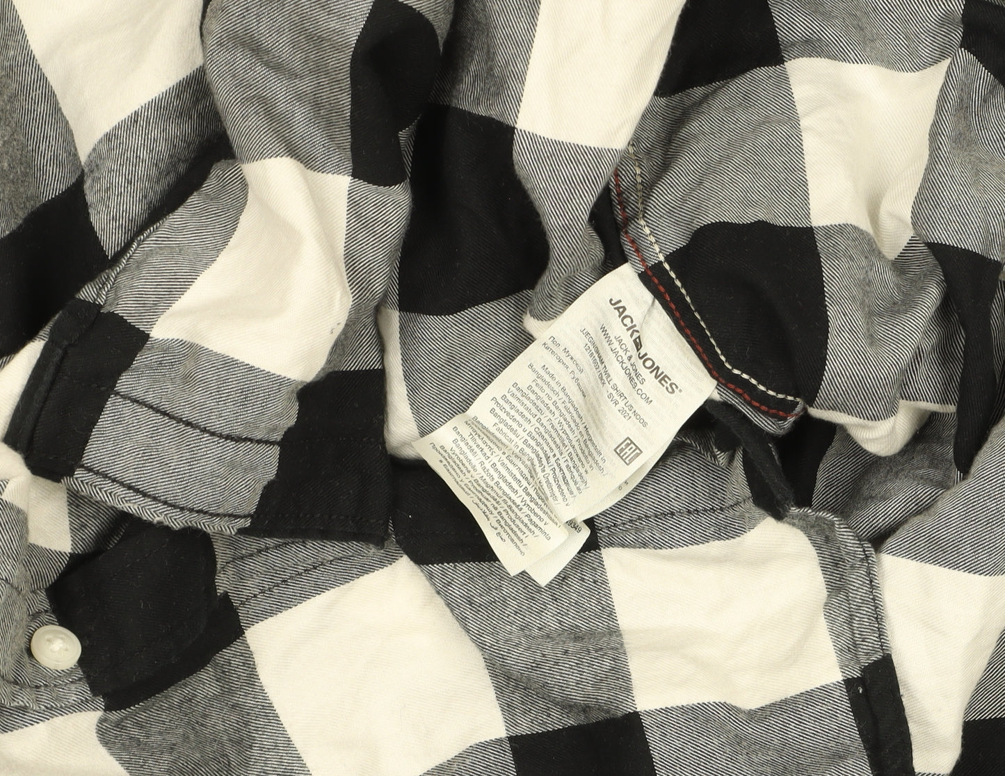 Jack & Jones Men's Black Check Flannel Long Sleeve 2XL Button-Up Shirt