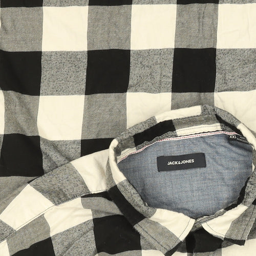 Jack & Jones Men's Black Check Flannel Long Sleeve 2XL Button-Up Shirt