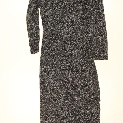 Oasis Women’s Black Geometric Bodycon Midi Dress XS Long Sleeve