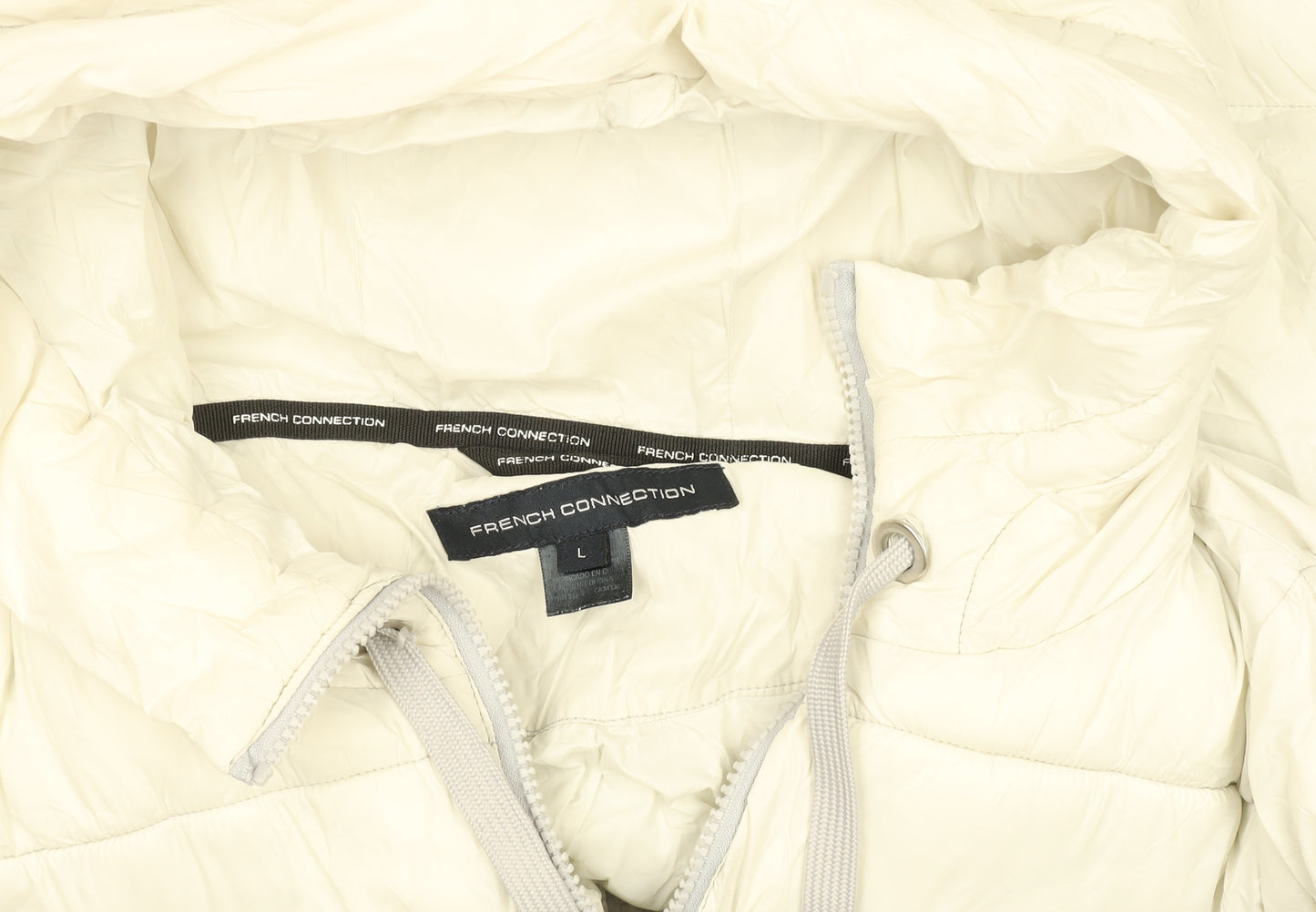 French Connection Womens Ivory Puffer Jacket Hooded Size L