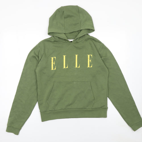 Elle Girls Green Pullover Hoodie 14-15 Years Hooded Graphic Logo Sweatshirt