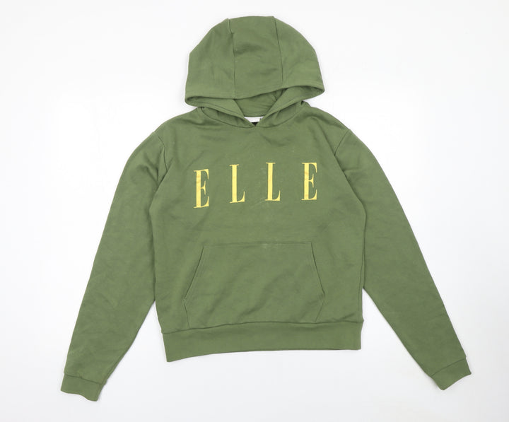 Elle Girls Green Pullover Hoodie 14-15 Years Hooded Graphic Logo Sweatshirt