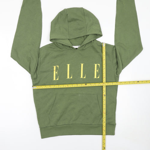 Elle Girls Green Pullover Hoodie 14-15 Years Hooded Graphic Logo Sweatshirt