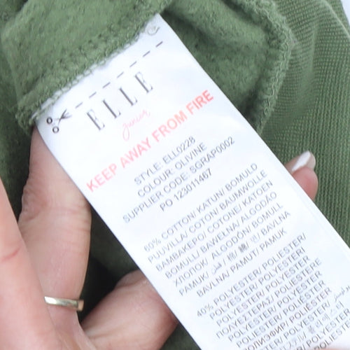 Elle Girls Green Pullover Hoodie 14-15 Years Hooded Graphic Logo Sweatshirt