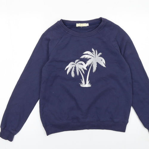 Sarti Women’s Navy Blue Palm Print Cotton Blend Pullover Sweatshirt Size S