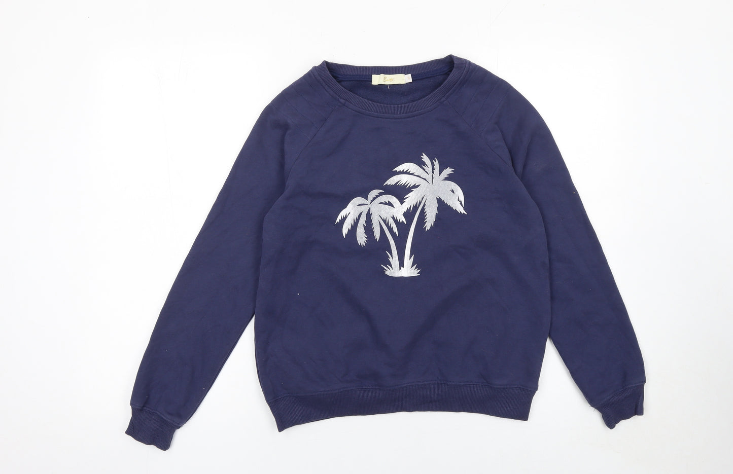 Sarti Women’s Navy Blue Palm Print Cotton Blend Pullover Sweatshirt Size S