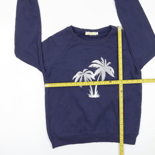Sarti Women’s Navy Blue Palm Print Cotton Blend Pullover Sweatshirt Size S