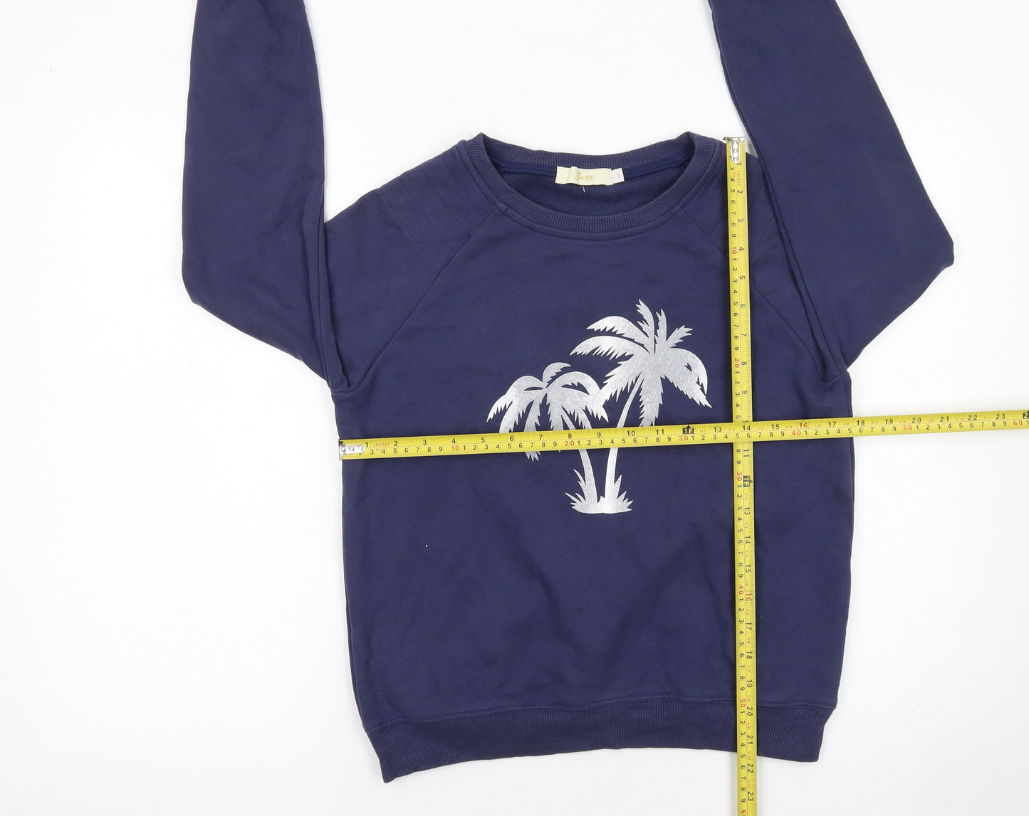 Sarti Women’s Navy Blue Palm Print Cotton Blend Pullover Sweatshirt Size S