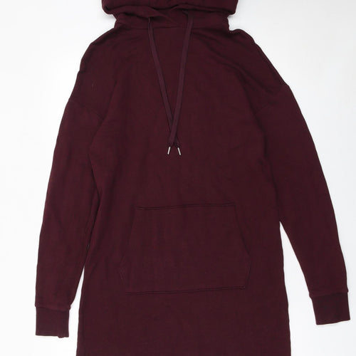 H&M Women Purple Hooded Long Sleeve Jersey T-Shirt Dress XS