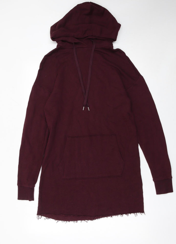 H&M Women Purple Hooded Long Sleeve Jersey T-Shirt Dress XS